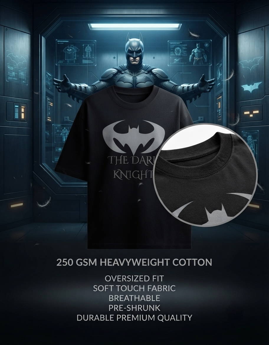 Unisex Oversized Dark Knight Graphic T-Shirt | 100% Cotton Black Tee