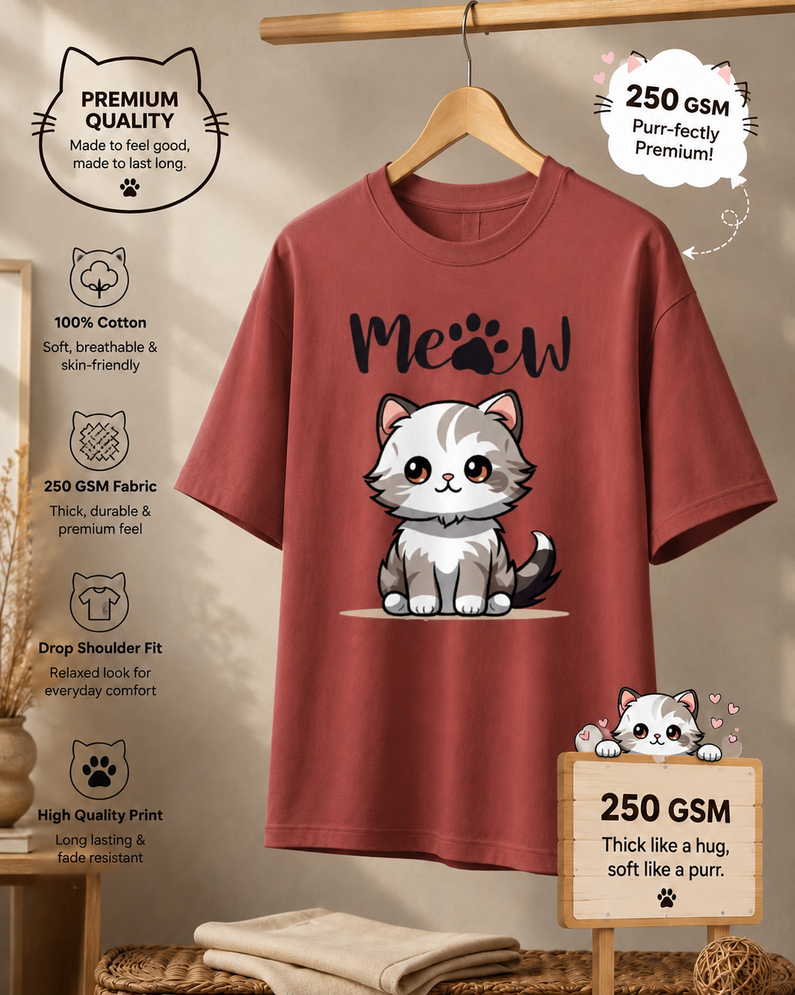 Unisex Oversized Classic meow T-Shirt