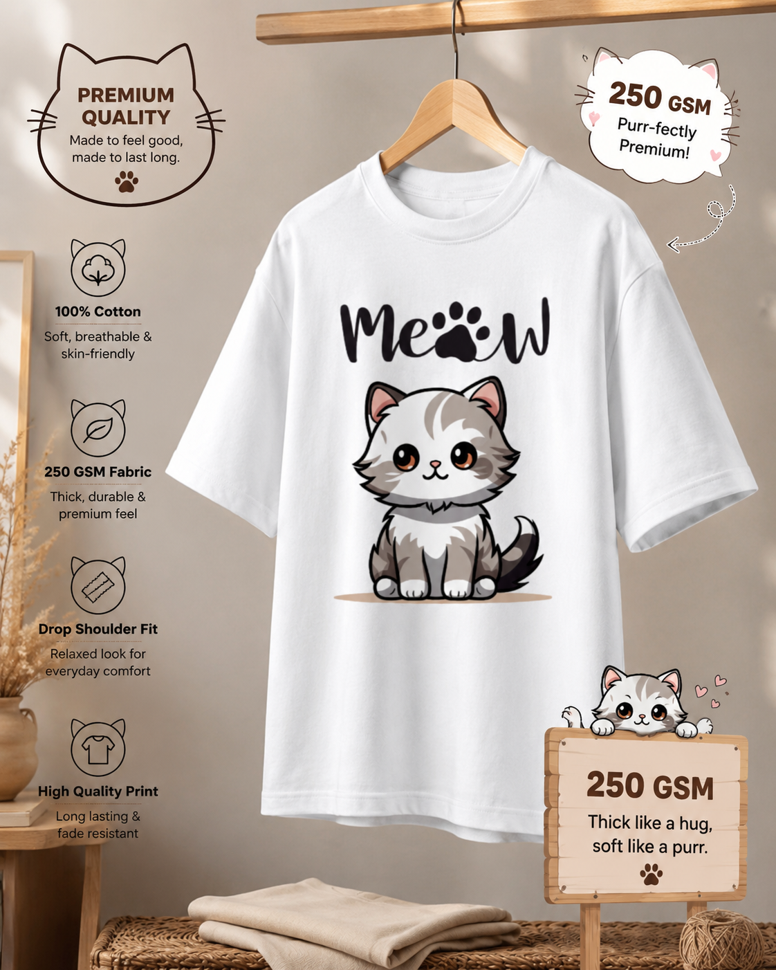 Unisex Oversized Classic meow T-Shirt