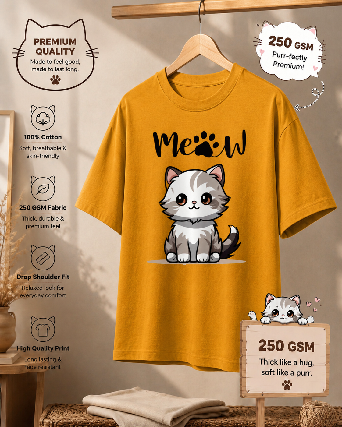 Unisex Oversized Classic meow T-Shirt
