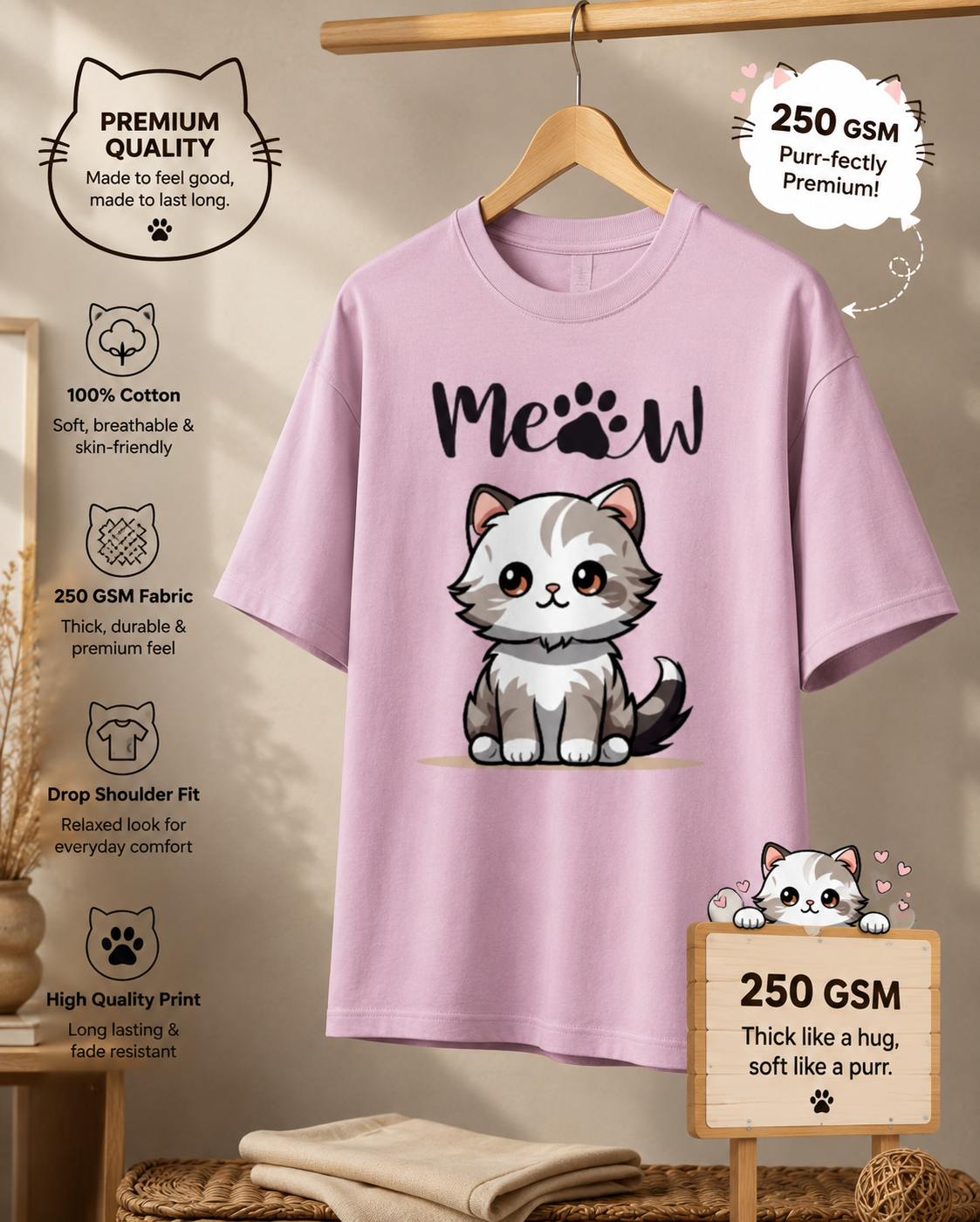 Unisex Oversized Classic meow T-Shirt