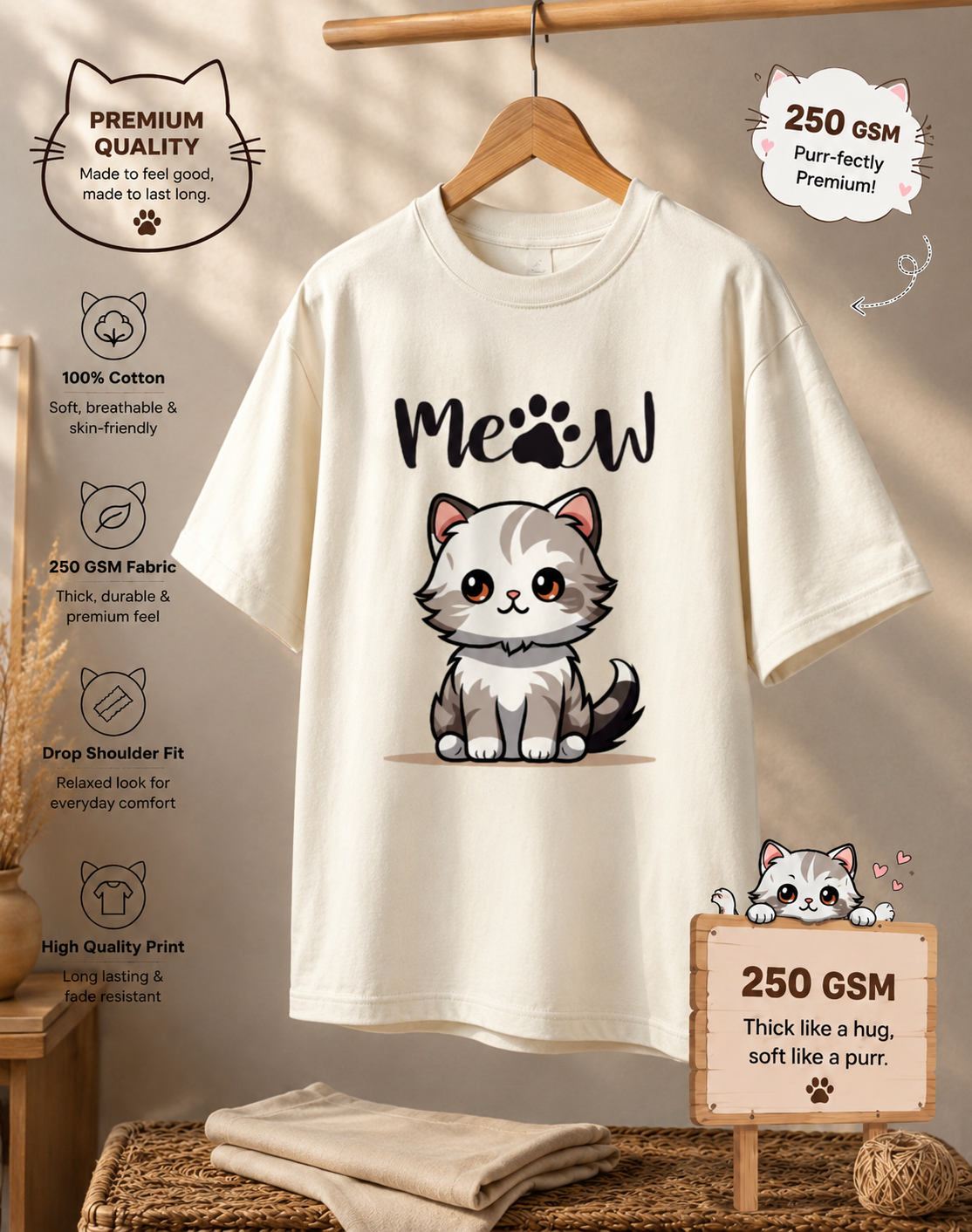 Unisex Oversized Classic meow T-Shirt
