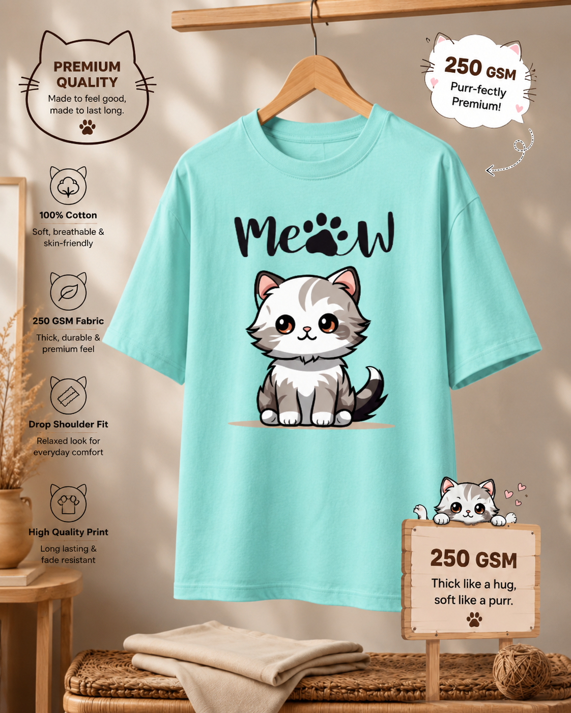Unisex Oversized Classic meow T-Shirt